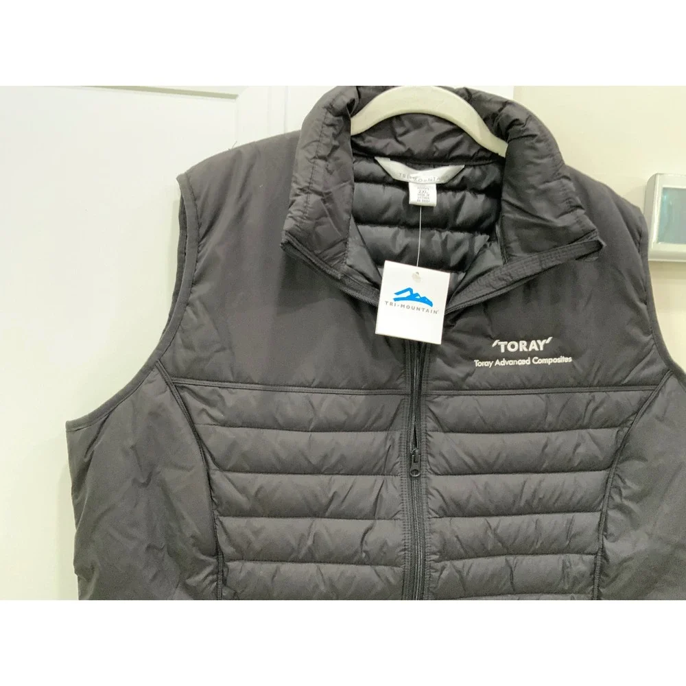 Tri Mountain Toray Puffer Vest Black Quilted Full‎ Zip Logo Mens 2XL